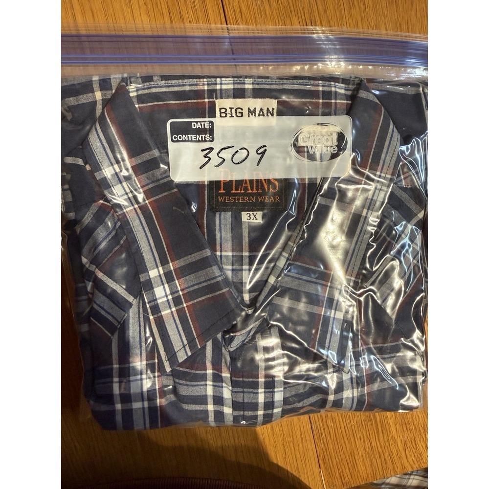 Plains Western Wear Big Man 3X Snap Shirt Blue Red Plaid Western Pearl Snaps - Picture 6 of 6